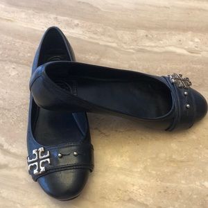 Tory Burch black leather with silver logo